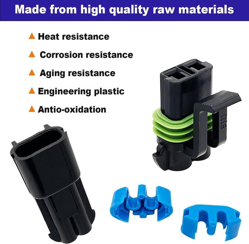 Twippo 14-12 AWG 2 Pin Connector Weather Pack Connectors Kit 2 Wire Automotive Electrical Waterproof Connectors Plug Terminals with 32pcs Shrink Tubing Kit (8 Set) - Image 3